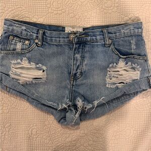 Distressed Blue Jean Shorts